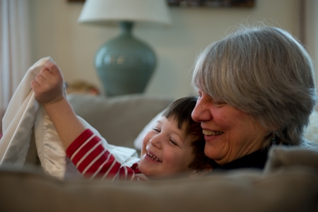 Joani Crosson, 62, of Thetford, Vt., cares for her two grandchildren every Monday while her daughter and son-in-law work. I recently interviewed Joani's family for this project. Photo by Jennifer Hauck for The Grandparent Effect.