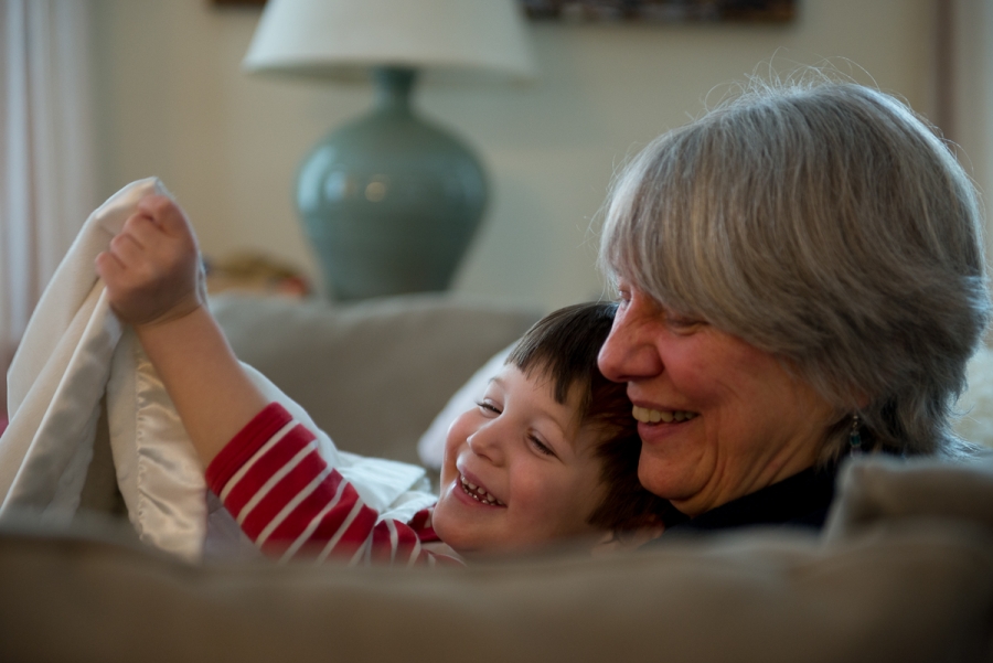 Joani Crosson, 62, of Thetford, Vt., cares for her two grandchildren every Monday while her daughter and son-in-law work. I recently interviewed Joani's family for this project. Photo by Jennifer Hauck for The Grandparent Effect.